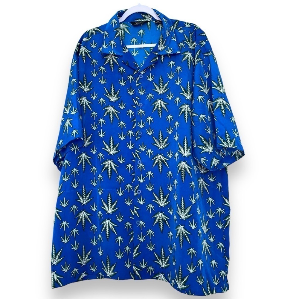 Dagacci Men’s Weed Leaf Printed Button Up Short Sleeve Shirt 2X Summer